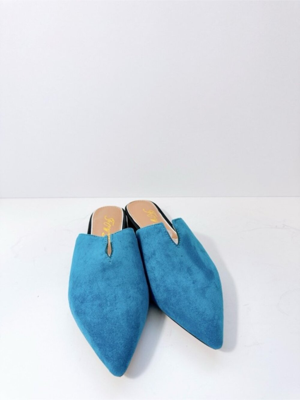 Size 7 Women’s Blue Suede Mule Flats Pointed Toe Slip-On Slides